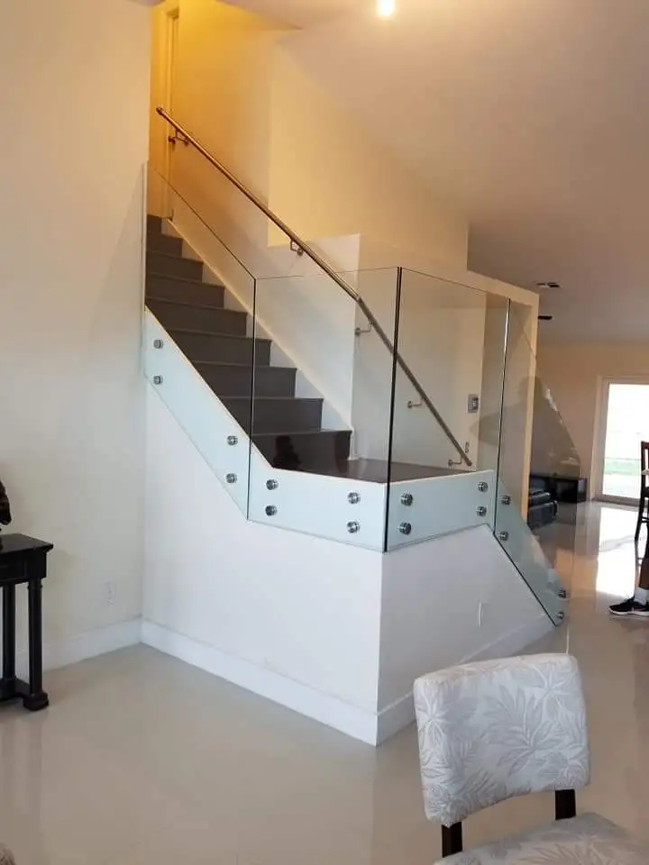 Glass railing with stainless standoffs